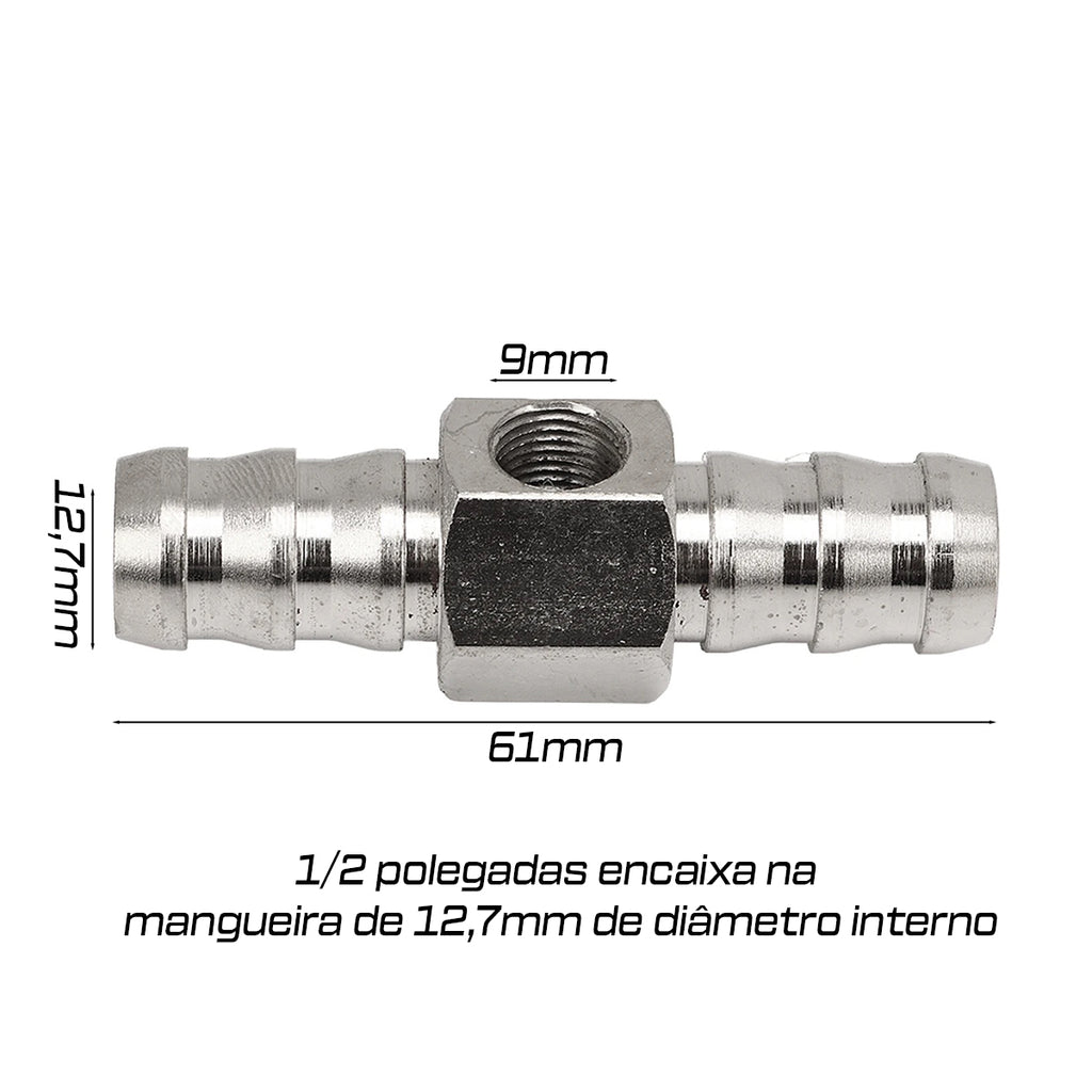 Adaptador T pressão de combustível linha 1/2 p/ PS10 1/8NPT