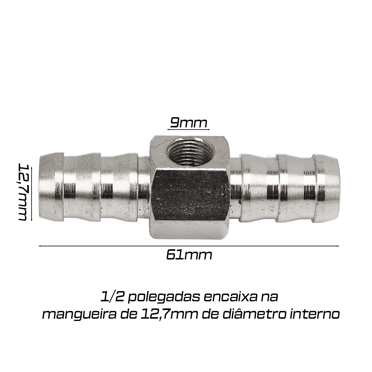 Adaptador T pressão de combustível linha 1/2 p/ PS10 1/8NPT