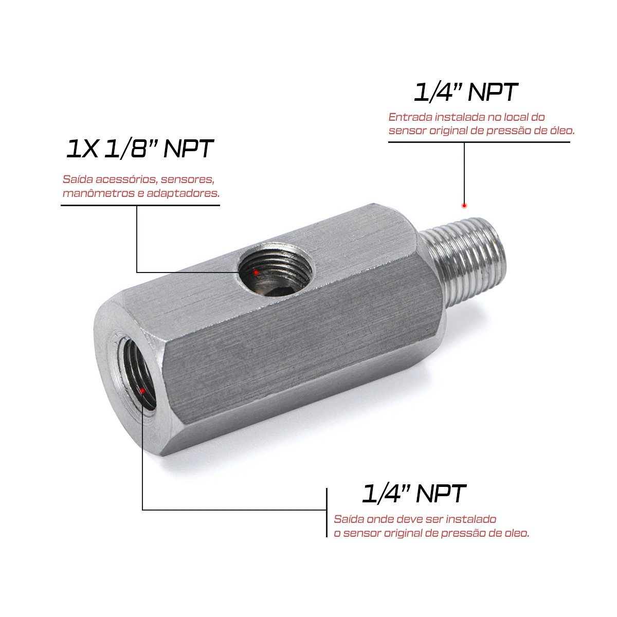 Adaptador para medição de pressão de óleo com PS10 1/4NPT